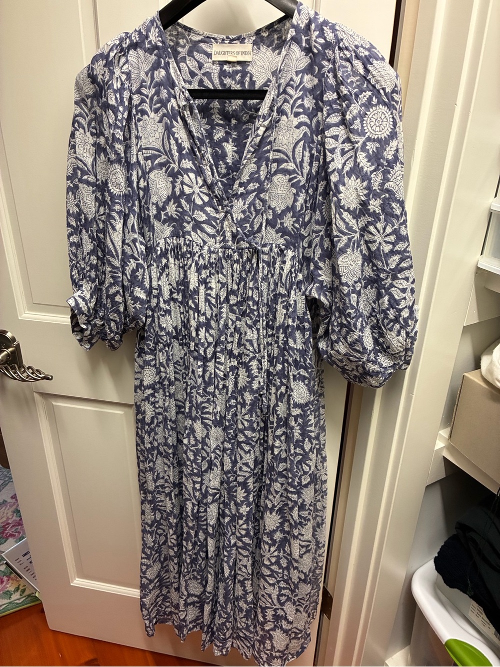Daughters of India Blue and White Floral midi Dress